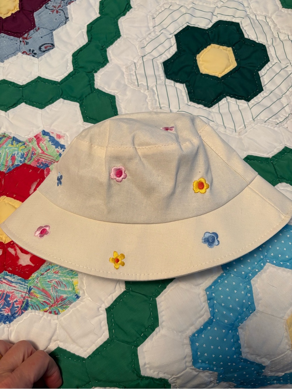 Adult Cream Embroidered Flower Bucket Hat